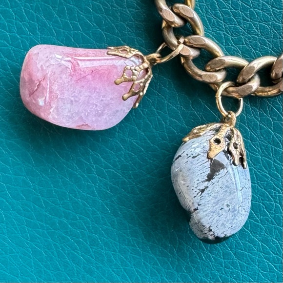 Vintage Grnstone Pebble Nugget Charm Bracelet Semi Precious Polish Stones - Picture 5 of 8